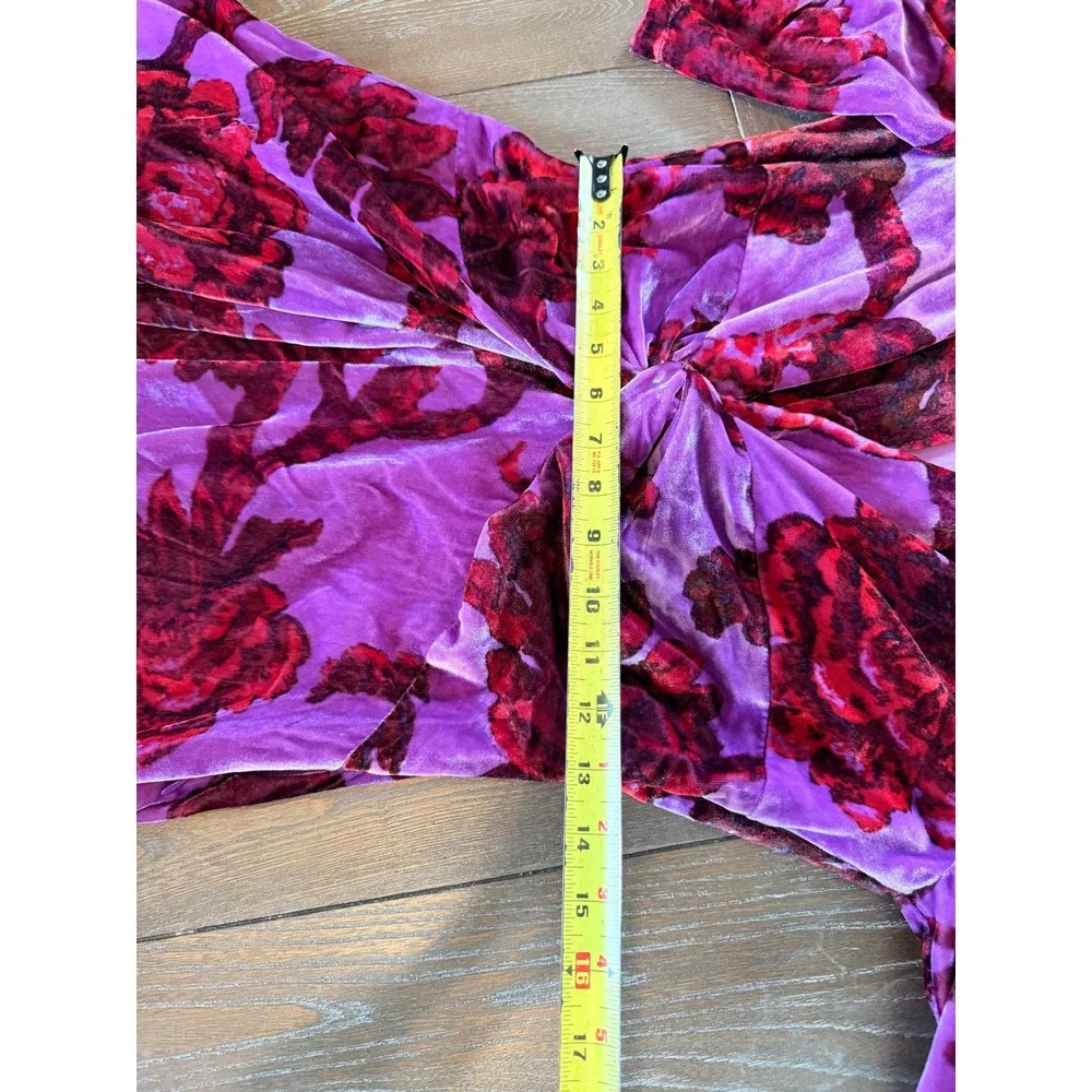 Rhode Leanna Mini Dress Womens Purple Red Velvet Floral Size M - Picture 9 of 9